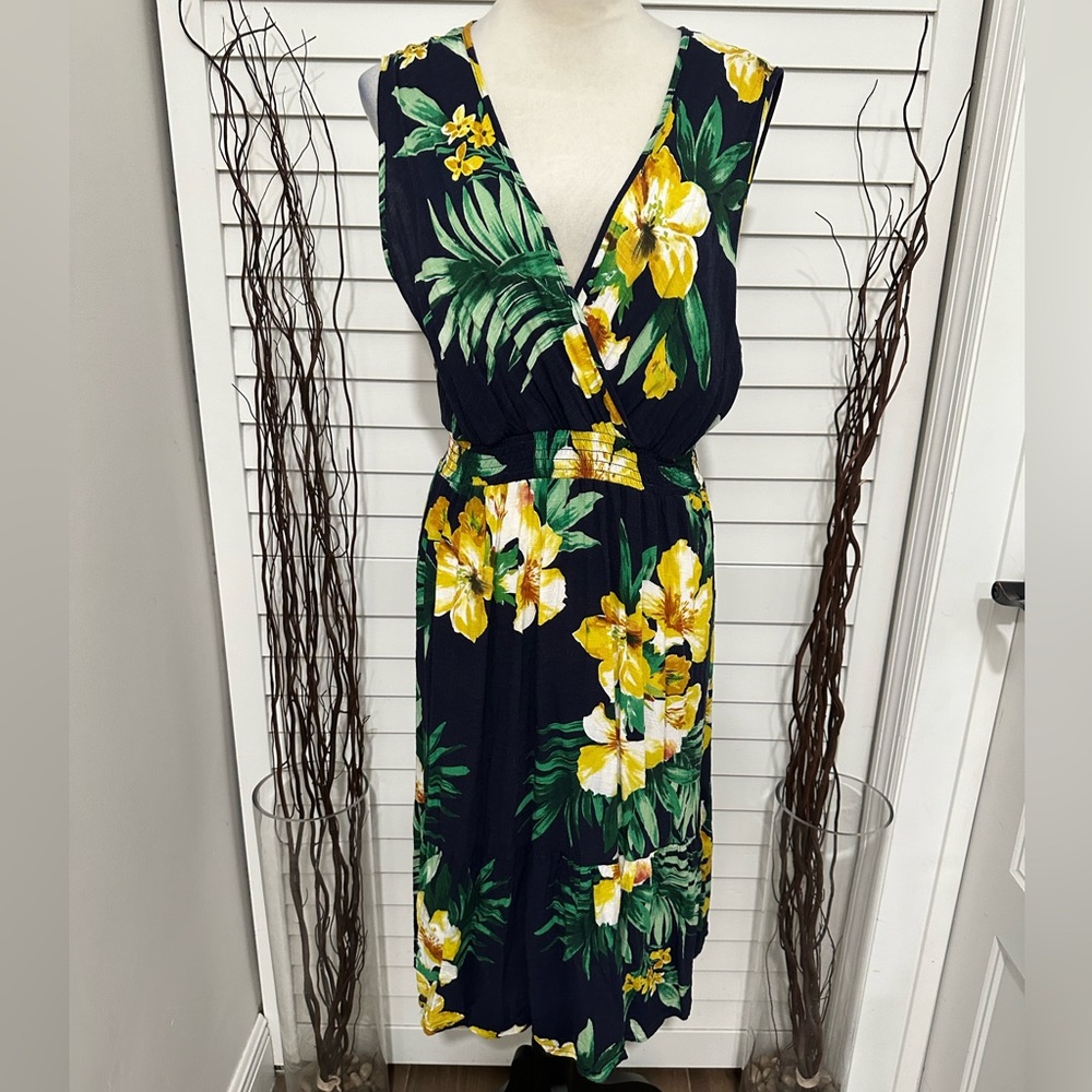 Mlle Gabrielle, Size XL, Blue Floral Tropical Dress